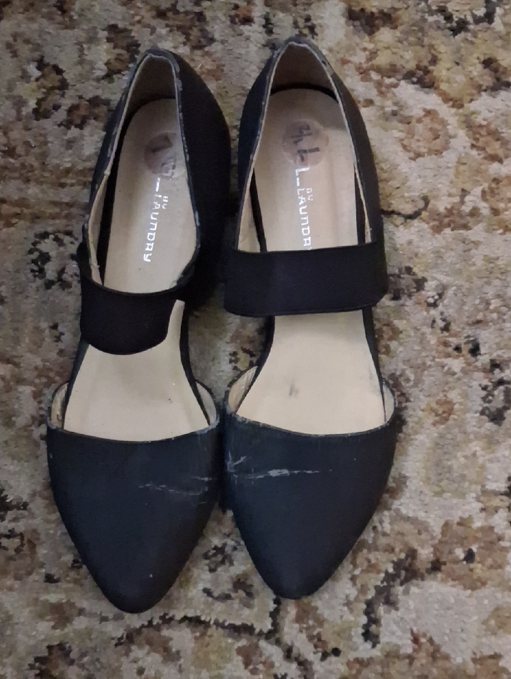 Laundry By Shelli Segal Black Pointed-Toe Mary Jane Flats with Elastic Strap